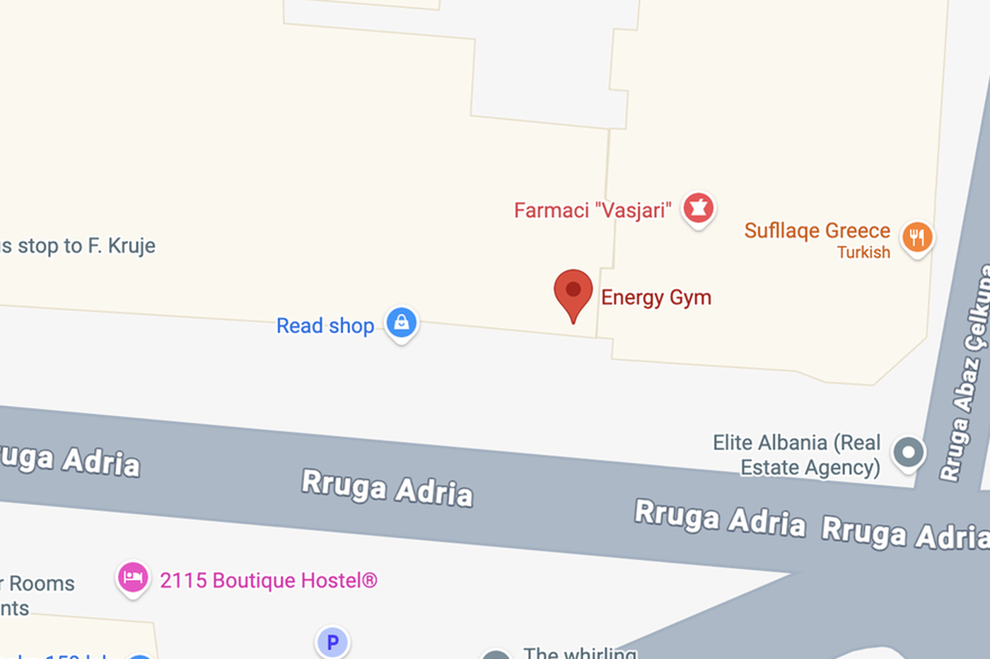 Map showing Energy Gym at Lagjja 12, Rruga Dëshmorët, Durrës